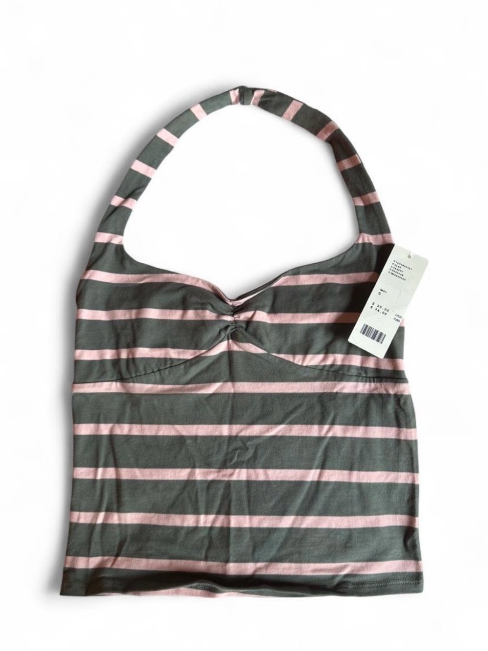 Striped Halter Tank Top - Pink & Gray